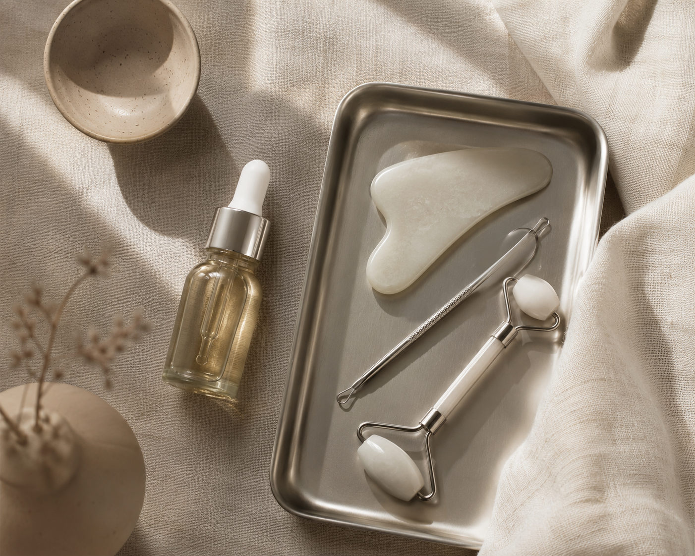 Premium skincare tools, flatlay